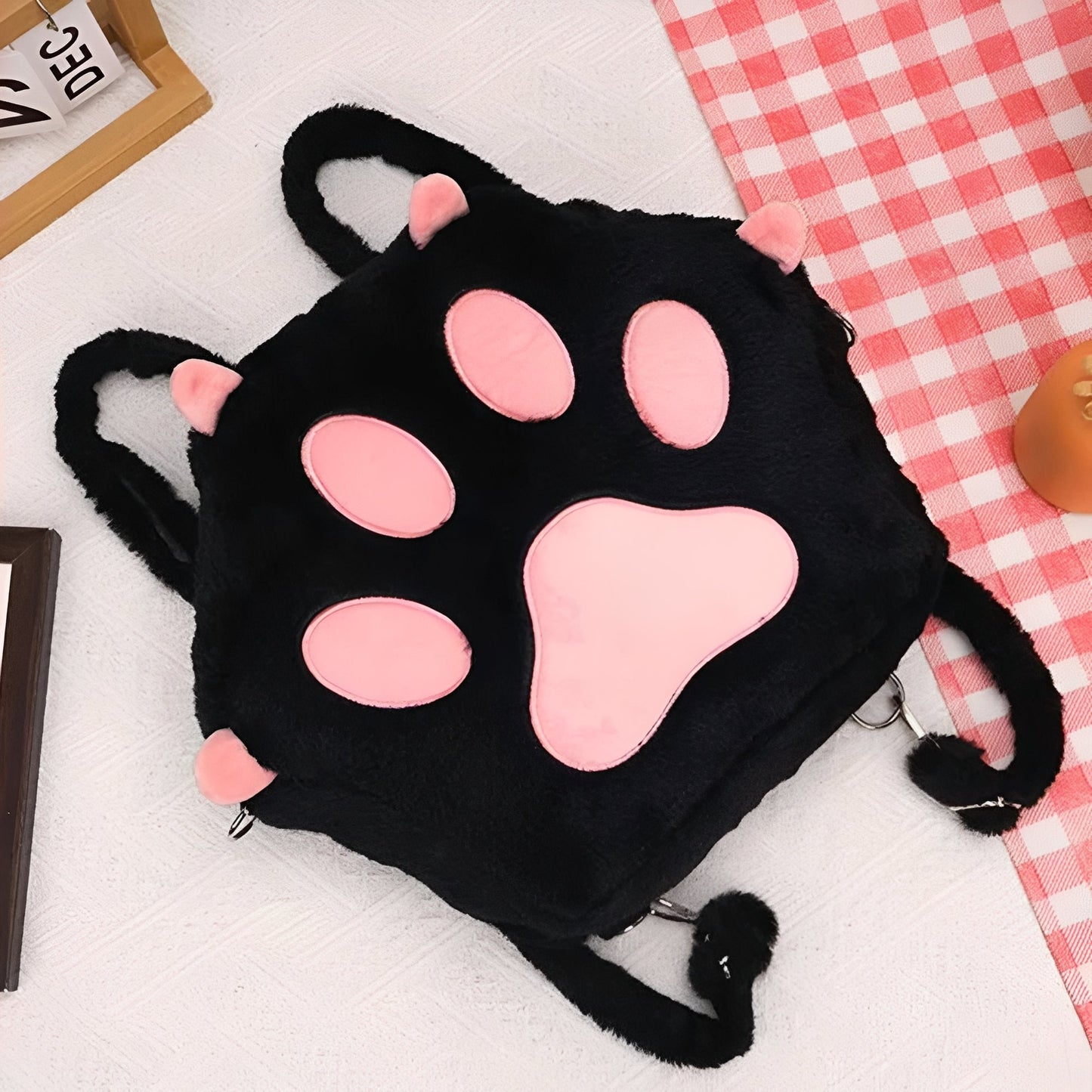 Zaino in peluche a forma di zampa di gatto con spallacci regolabili per donna