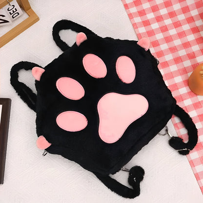 Zaino in peluche a forma di zampa di gatto con spallacci regolabili per donna