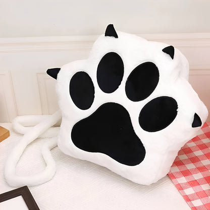Zaino in peluche a forma di zampa di gatto con spallacci regolabili per donna