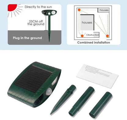 Repellente ultrasonico per conigli alimentato ad energia solare con luce lampeggiante