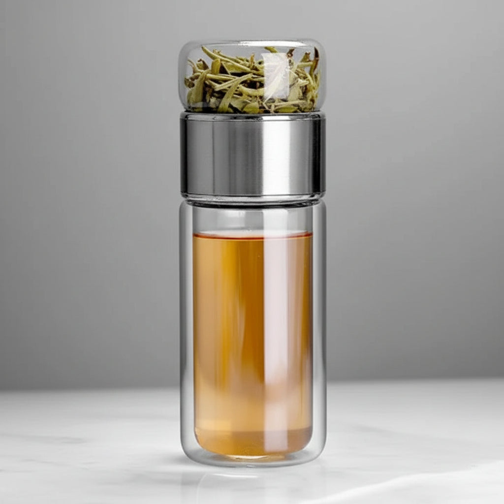 Bottiglia in vetro borosilicato a doppia parete con infusore per tè, 430 ml