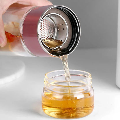 Bottiglia in vetro borosilicato a doppia parete con infusore per tè, 430 ml