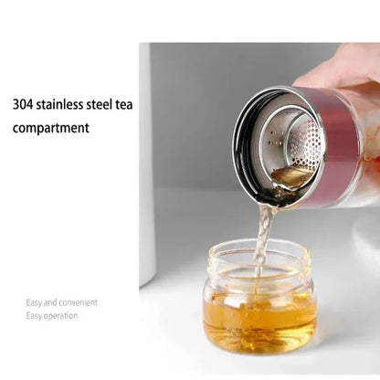 Bottiglia in vetro borosilicato a doppia parete con infusore per tè, 430 ml