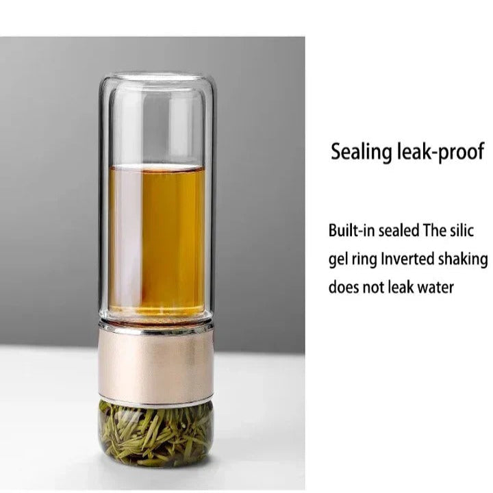 Bottiglia in vetro borosilicato a doppia parete con infusore per tè, 430 ml