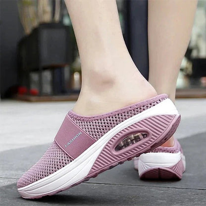 Sandali ortopedici a zeppa da donna, design in stile pantofole con supporto