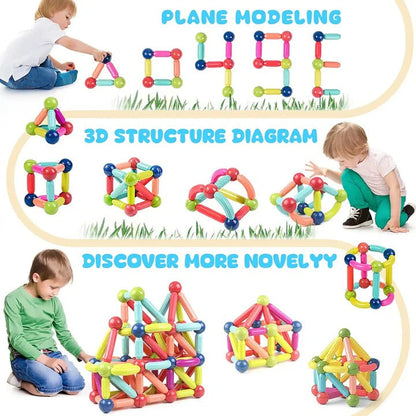 Set da costruzione magnetico con bastoncini e sfere magnetiche per bambini, 98 pezzi