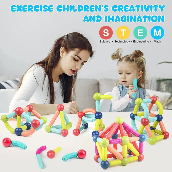 Set da costruzione magnetico con bastoncini e sfere magnetiche per bambini, 98 pezzi