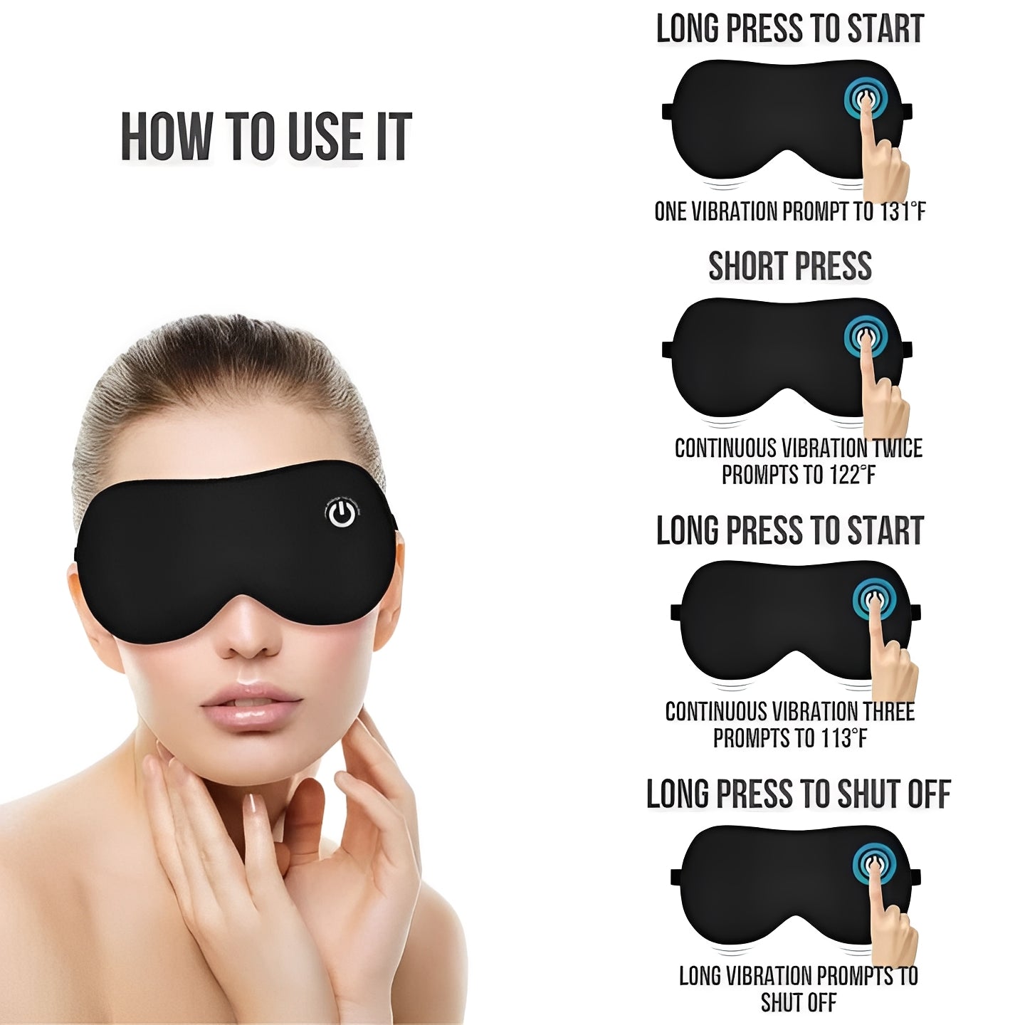 Maschera per gli occhi riscaldabile e ricaricabile per rilassamento e supporto al sonno