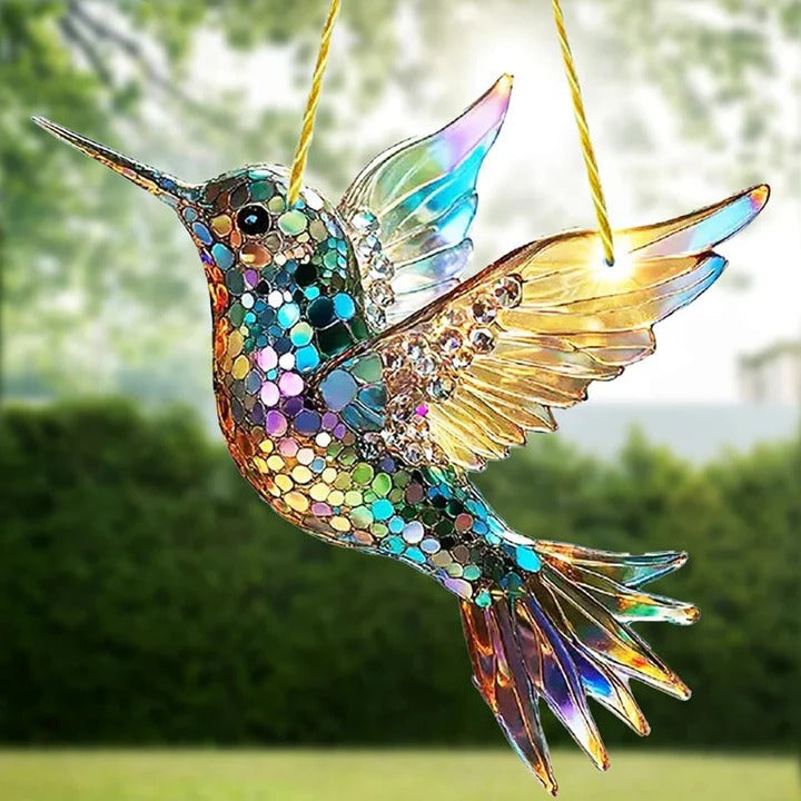 Pendente in vetro a prisma arcobaleno per finestre, disegni decorativi di uccelli e gufi