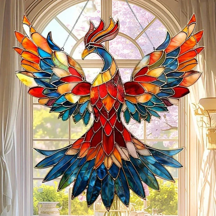 Pendente in vetro a prisma arcobaleno per finestre, disegni decorativi di uccelli e gufi