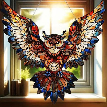 Pendente in vetro a prisma arcobaleno per finestre, disegni decorativi di uccelli e gufi