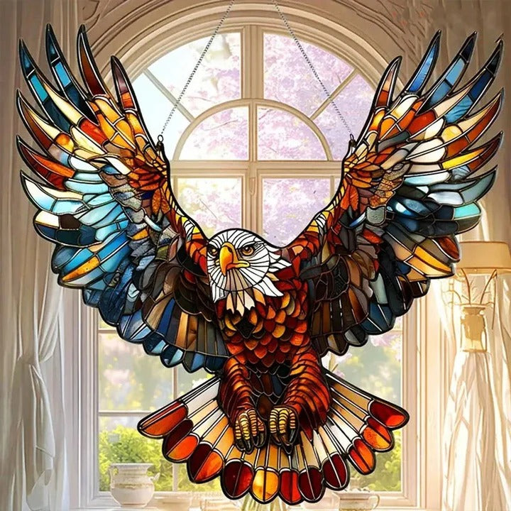Pendente in vetro a prisma arcobaleno per finestre, disegni decorativi di uccelli e gufi