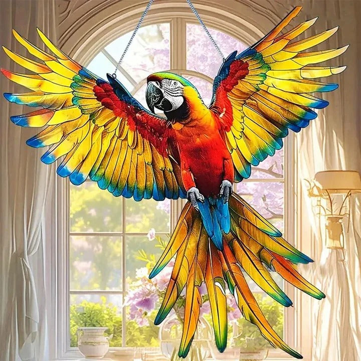 Pendente in vetro a prisma arcobaleno per finestre, disegni decorativi di uccelli e gufi