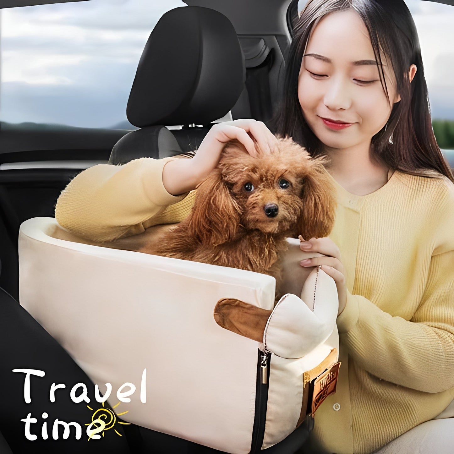 Seggiolino da viaggio compatto per animali domestici per auto, montaggio sul bracciolo, chiusura a cerniera, per piccoli animali