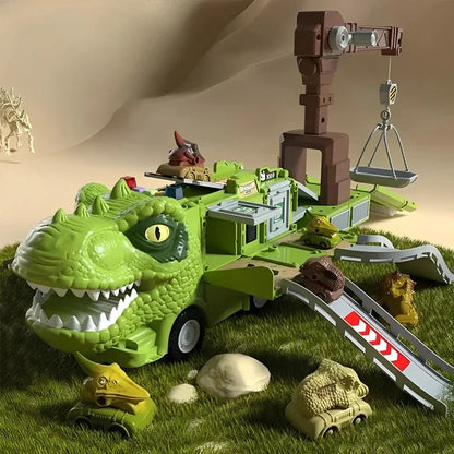 Giocattolo camion dinosauro 2-in-1 con luci, suoni e vano di stoccaggio