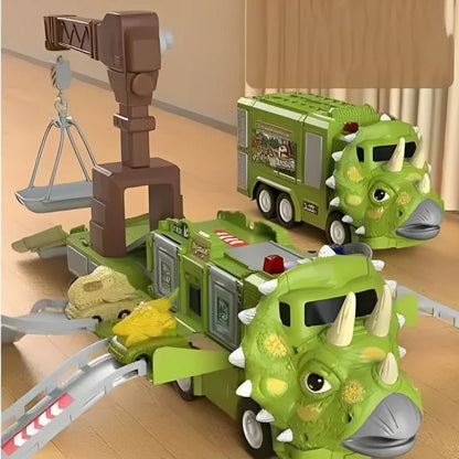 Giocattolo camion dinosauro 2-in-1 con luci, suoni e vano di stoccaggio