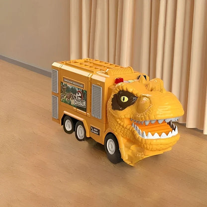 Giocattolo camion dinosauro 2-in-1 con luci, suoni e vano di stoccaggio