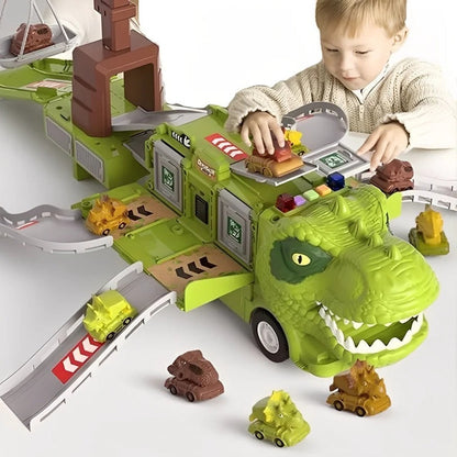Giocattolo camion dinosauro 2-in-1 con luci, suoni e vano di stoccaggio