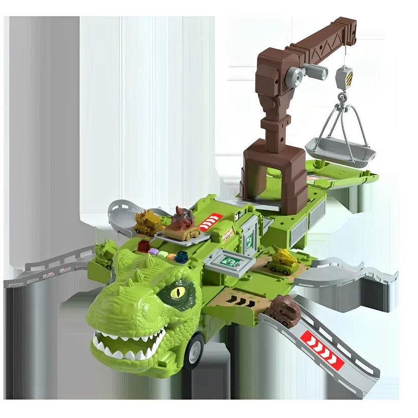 Giocattolo camion dinosauro 2-in-1 con luci, suoni e vano di stoccaggio