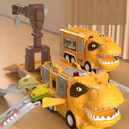Giocattolo camion dinosauro 2-in-1 con luci, suoni e vano di stoccaggio