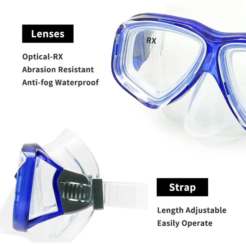Maschera da sub con lente in vetro temperato, guarnizione in silicone e lente antinebbia