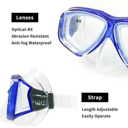 Maschera da sub con lente in vetro temperato, guarnizione in silicone e lente antinebbia