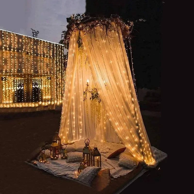 Luci a tenda solari da esterno per giardino e patio