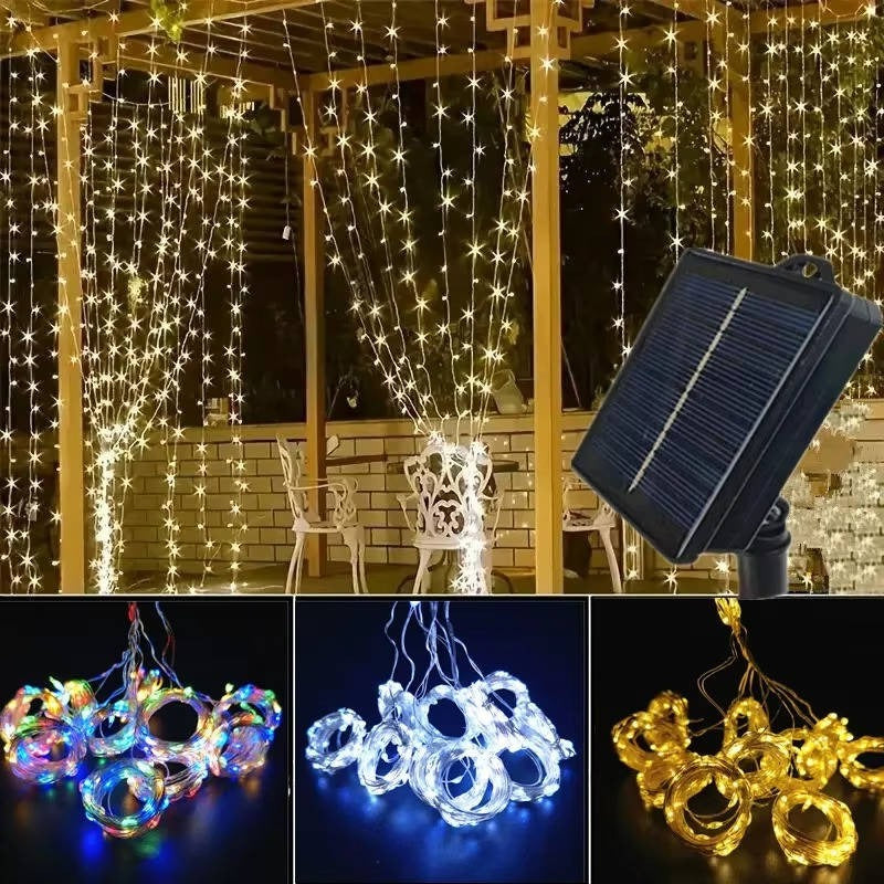 Luci a tenda solari da esterno per giardino e patio