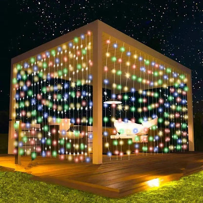 Luci a tenda solari da esterno per giardino e patio