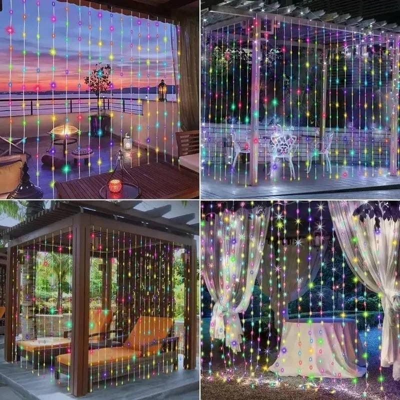 Luci a tenda solari da esterno per giardino e patio
