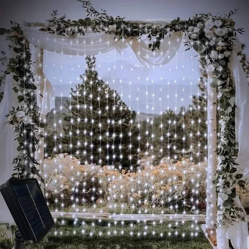 Luci a tenda solari da esterno per giardino e patio
