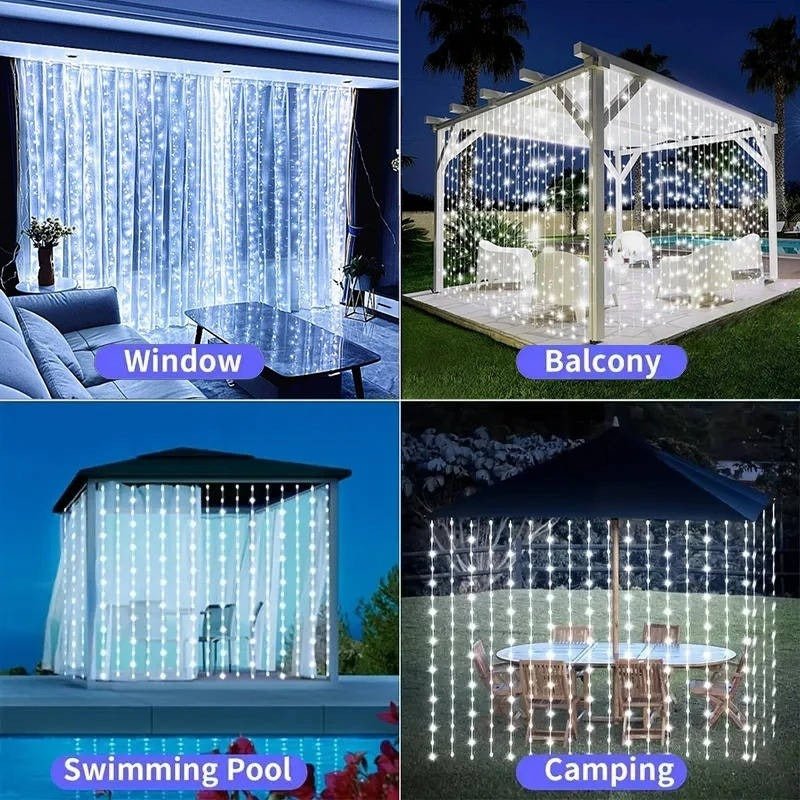 Luci a tenda solari da esterno per giardino e patio