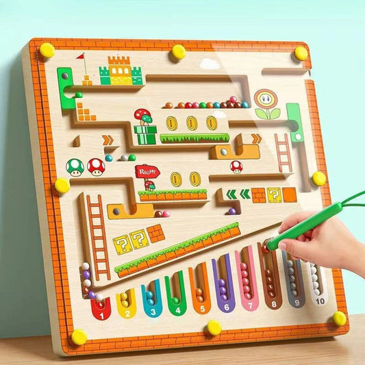 Tavola di legno con labirinto magnetico per bambini, con ordinamento per colori e penna Montessori