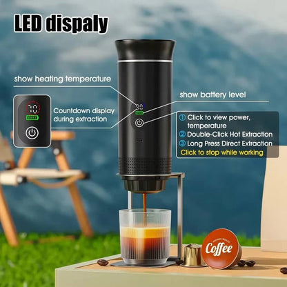 Macchina per espresso portatile da 20 bar con supporto per capsule e caffè macinato