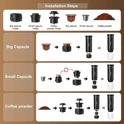 Macchina per espresso portatile da 20 bar con supporto per capsule e caffè macinato