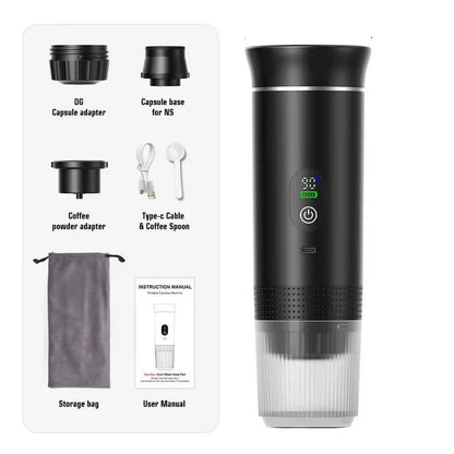 Macchina per espresso portatile da 20 bar con supporto per capsule e caffè macinato