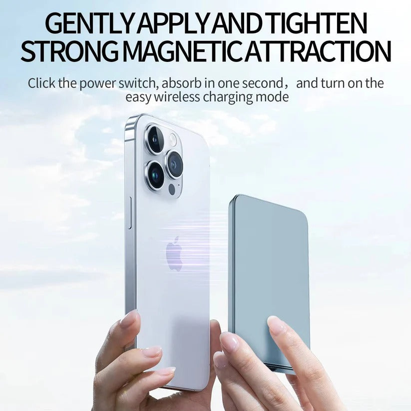 Caricatore magnetico portatile sottile in alluminio con ricarica wireless rapida per iPhone