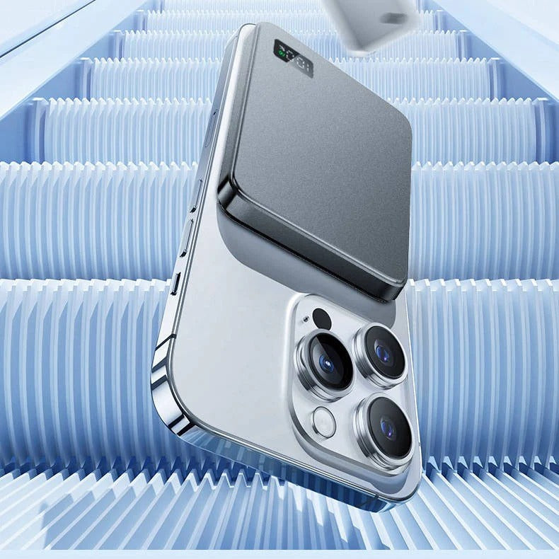 Caricatore magnetico portatile sottile in alluminio con ricarica wireless rapida per iPhone