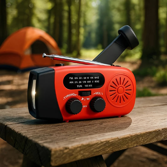 Radio di emergenza a manovella con bande AM/FM/WB, torcia a LED e batteria ricaricabile