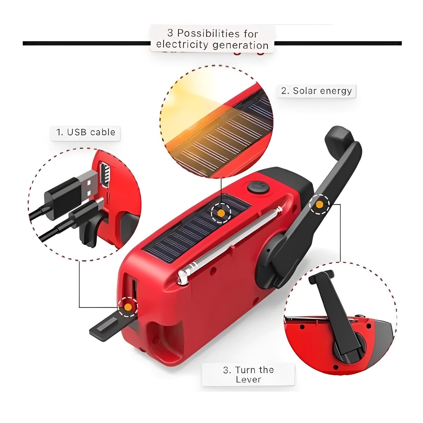 Radio di emergenza a manovella con bande AM/FM/WB, torcia a LED e batteria ricaricabile