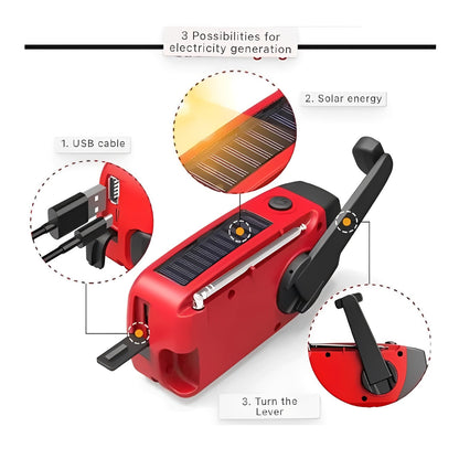Radio di emergenza a manovella con bande AM/FM/WB, torcia a LED e batteria ricaricabile