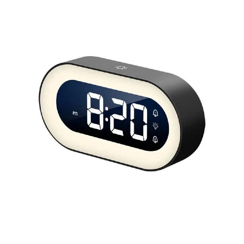Orologio digitale da comodino con display LED, allarme musicale e luce notturna regolabile