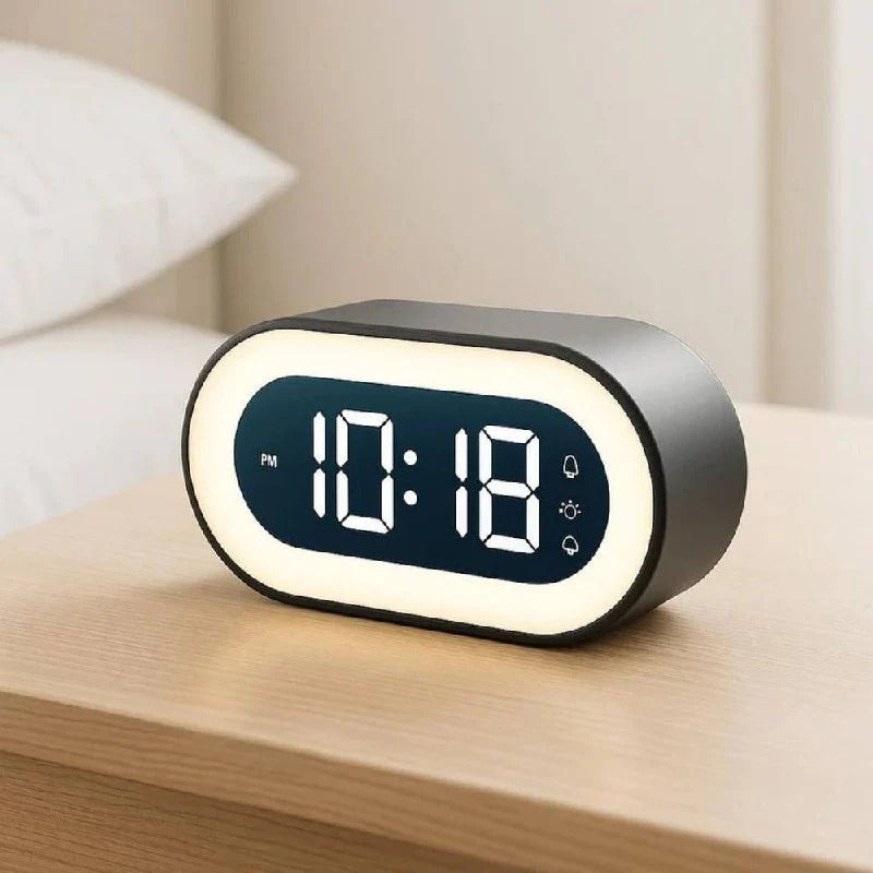 Orologio digitale da comodino con display LED, allarme musicale e luce notturna regolabile