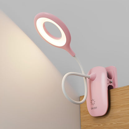 Lampada LED da lettura con collo a cigno e clip, ricaricabile USB e regolabile per uso da tavolo