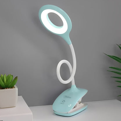 Lampada LED da lettura con collo a cigno e clip, ricaricabile USB e regolabile per uso da tavolo