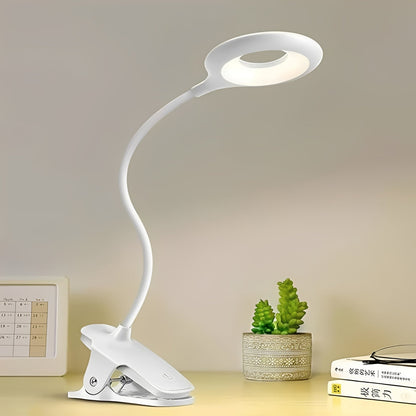 Lampada LED da lettura con collo a cigno e clip, ricaricabile USB e regolabile per uso da tavolo