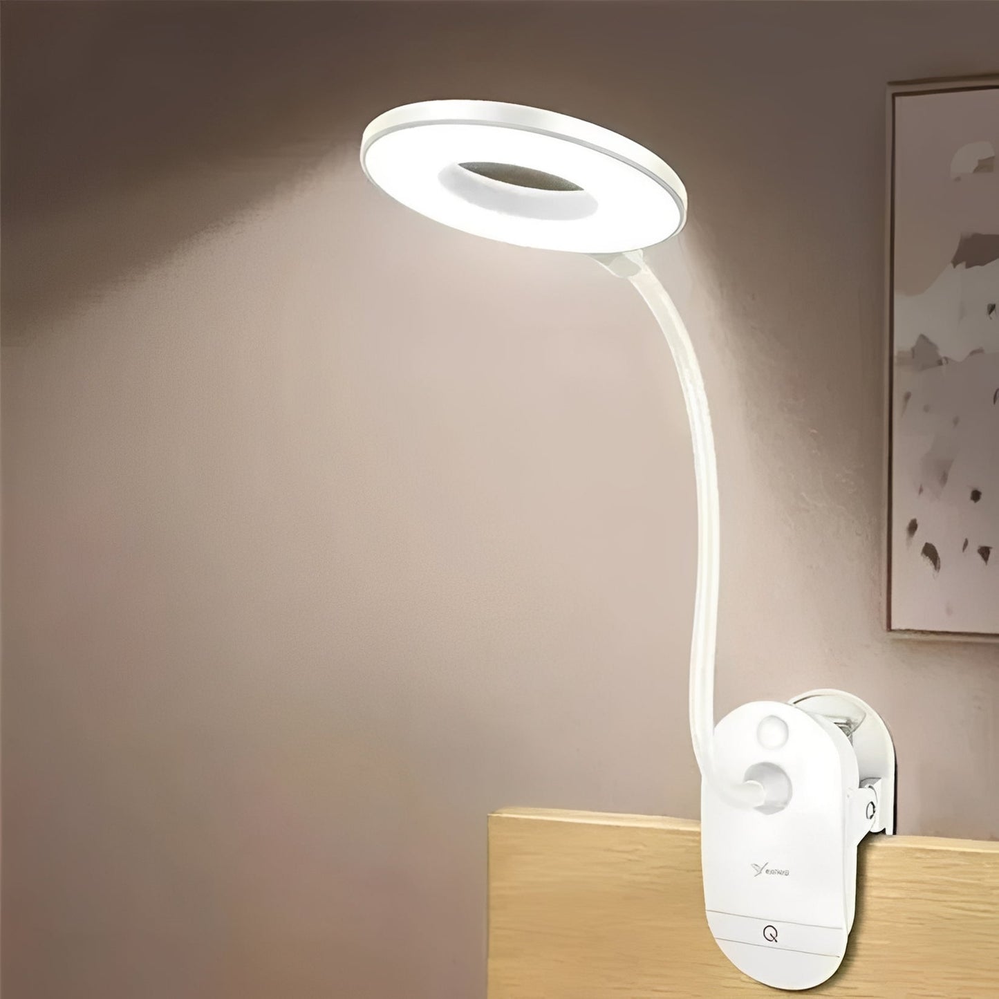 Lampada LED da lettura con collo a cigno e clip, ricaricabile USB e regolabile per uso da tavolo