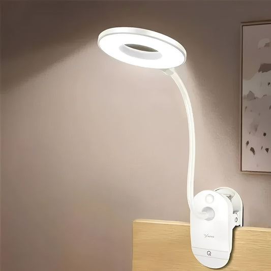 Lampada LED da lettura con collo a cigno e clip, ricaricabile USB e regolabile per uso da tavolo