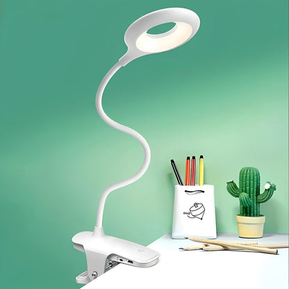 Lampada LED da lettura con collo a cigno e clip, ricaricabile USB e regolabile per uso da tavolo