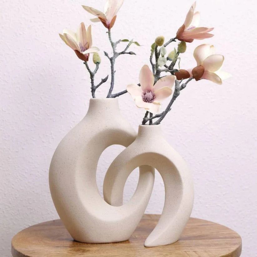 Vaso in ceramica intrecciata per composizioni floreali fresche e secche